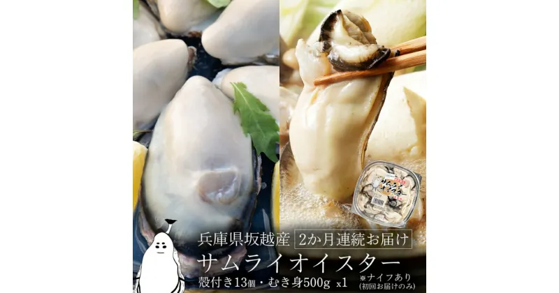 【ふるさと納税】牡蠣 定期便 生食 坂越かき むき身 500g×1、 殻付き 13個(初回牡蠣ナイフ・軍手付き)2ヵ月連続お届け 生牡蠣 冬牡蠣　定期便・魚貝類・生牡蠣・かき　お届け：2025年1月中旬～2025年3月中旬