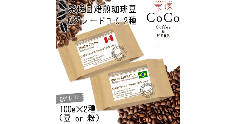 【ふるさと納税】Qグレードコーヒー100g×2種/当日自家焙煎珈琲　miniサイズ　ブラジルNo.2 クイーン ショコラ 浅煎　マチュピチュ 中煎 2種類 クリックポスト 送料無料