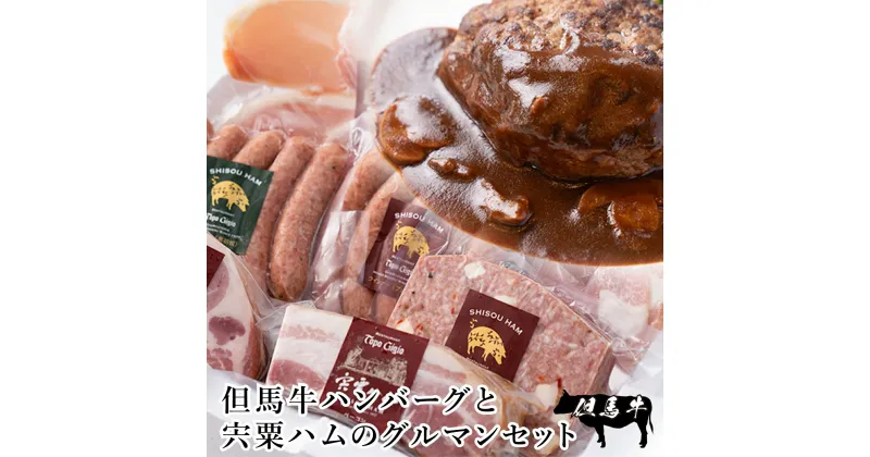 【ふるさと納税】J27　但馬牛 ハンバーグ と 宍粟ハム の グルマン セット（ 但馬牛 国産 黒毛和牛 ハム デミグラスソース 冷凍 牛肉 豚肉 贈り物 ギフト ）