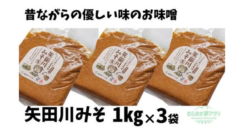 【ふるさと納税】＼伝統製法のまろやかな味わい／ 矢田川みそ 1kg×3 計3kg 無添加 味噌 みそ ミソ 国産 大豆 手作り 麹 熟成 お味噌 調味料 こうじ 味噌汁 みそ汁 長期熟成 矢田川味噌 麹みそ 袋入 カップ入 兵庫県 香美町 村岡 むらおか夢アグリ 41-07