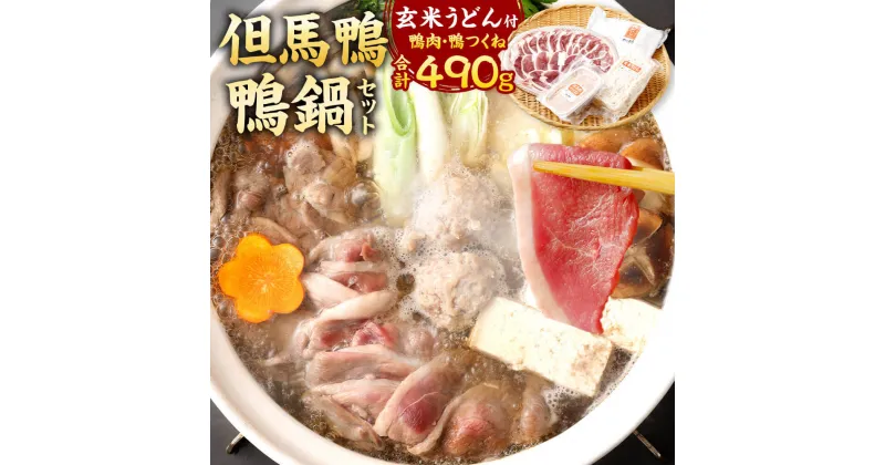 【ふるさと納税】「但馬鴨」鴨鍋セット（大） 玄米うどん付き 鴨肉 360g つくね 130g 計490g 玄米 うどん 2玉 出汁 ダシ つゆ 1200ml 鴨鍋 但馬鴨 鍋 セット お取り寄せ 国産 冷凍 【配送不可地域：離島】【1537944】 兵庫県 新温泉町 送料無料