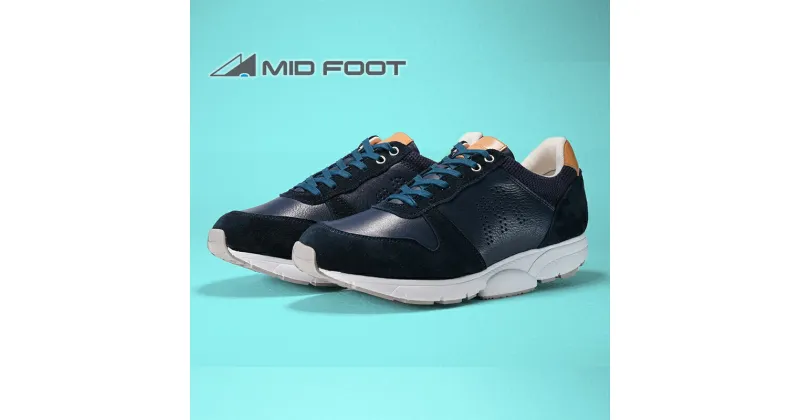 【ふるさと納税】MIDFOOT ( ミッドフッド ) 紳士靴 レザースニーカー MF001JM ( ネイビー ) 4E　【 ファッション 靴 シューズ スニーカー メンズ 】 【 お洒落 レザーシューズ エコレザー 快適 履き心地 】　ファッション・靴・シューズ・ファッション・服・男性・メンズ